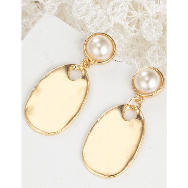 LRC Anting Tusuk Fashion Gold Thick Oval Piece With Diamond Earrings F48008