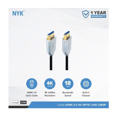 Cable Hdtv 2.0 nyk 20 meter optical active gold 4k 2k 60hz uhd hdr hdcp ethernet -Kabel hdtv optic optik 20m aktif