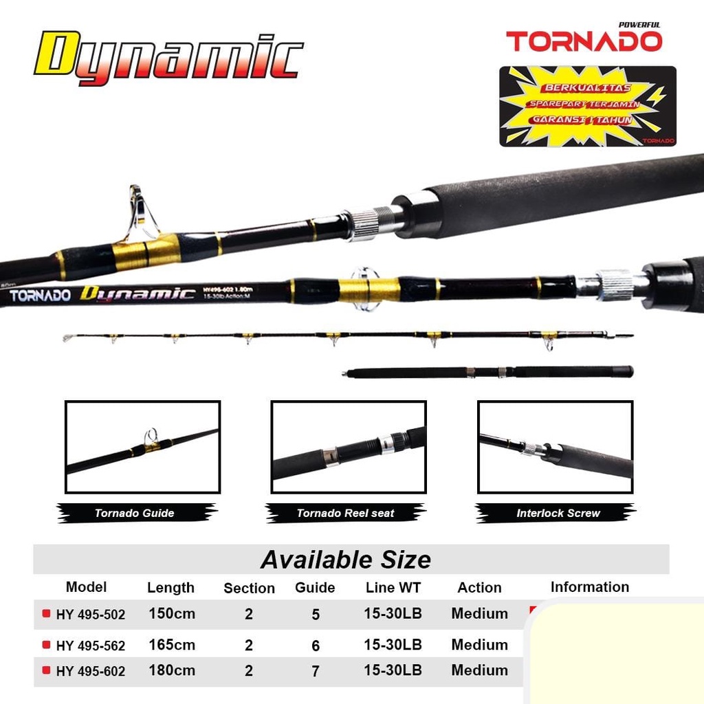 Alat Pancing Joran Pancing TORNADO Dynamic Throlling 30lb Drat Troling Rod Stik Tongkat Alat Pancing