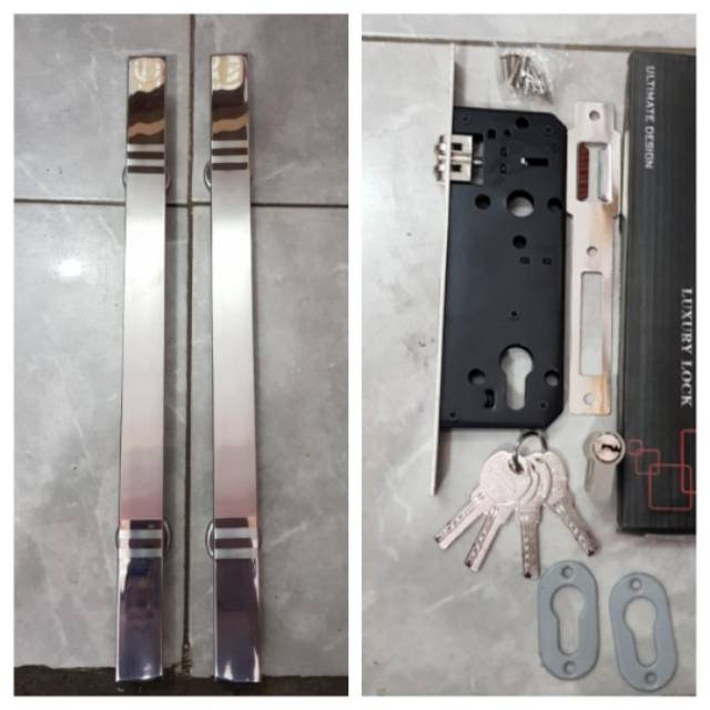 Handle pintu stainless 45cm 1set + kunci pelor bagus