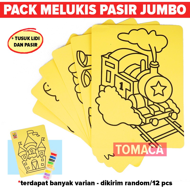 Paket Mainan Edukasi Edukatif Anak Lukisan Gambar Pasir Warna Mewarnai Pack Sand Art Jumbo 12 Pc