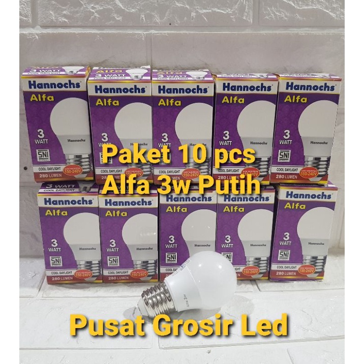 Paket 10 pcs Hannochs Alfa 3 watt 3w Cahaya Putih