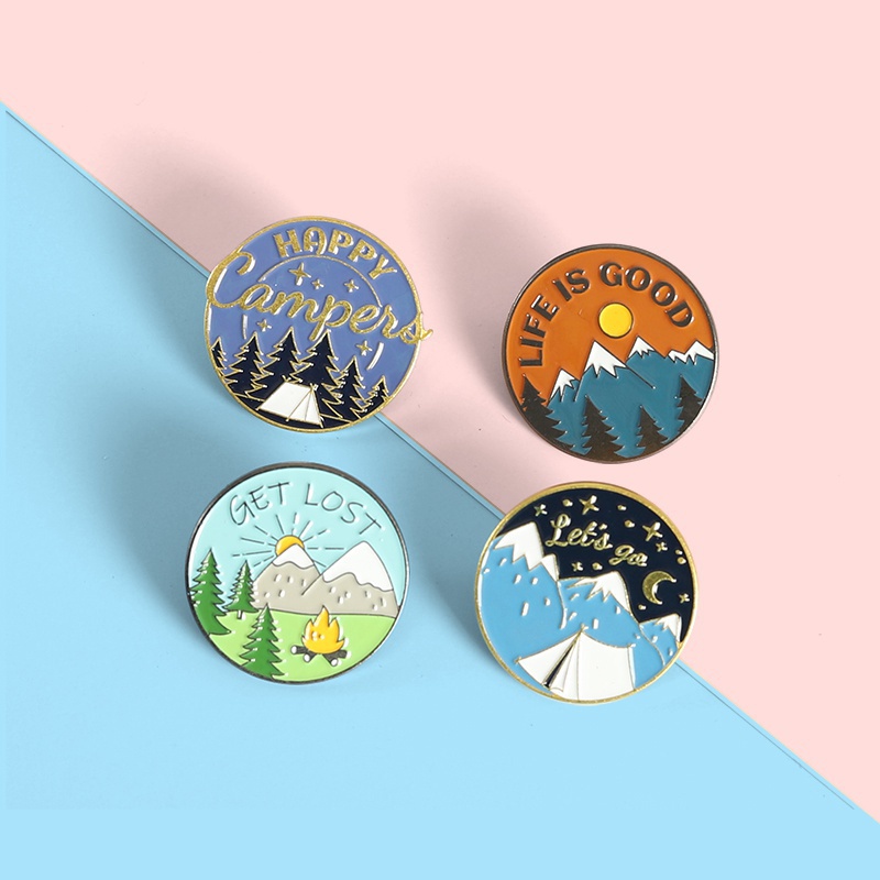 Bros Pin Enamel Desain Kartun Pemandangan Alam 4 Gaya Untuk Hadiah Teman