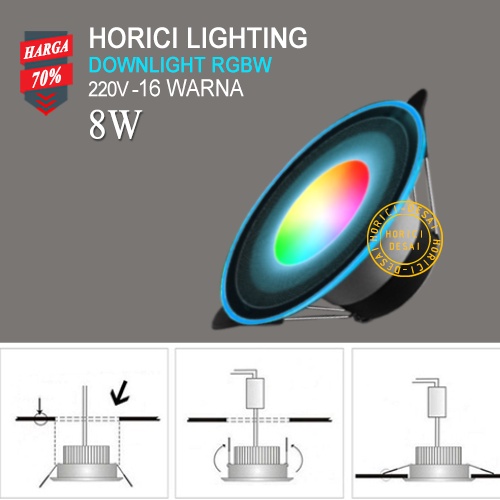 MEREK HORICI ASLI 8W LAMPU DOWNLIGHT, LAMPU KENDALI JARAK JAUH RGB, RGBW  RGB WARNA WARNI