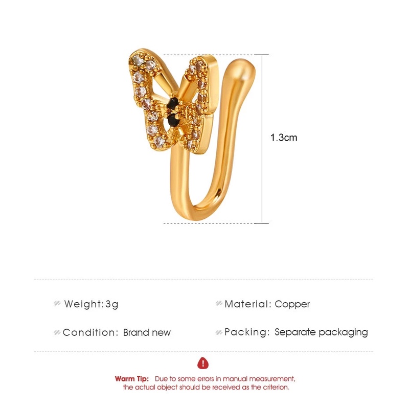1pc Cincin Klip Hidung Palsu Bentuk U Desain Kupu-Kupu Hias Kristal Berlian