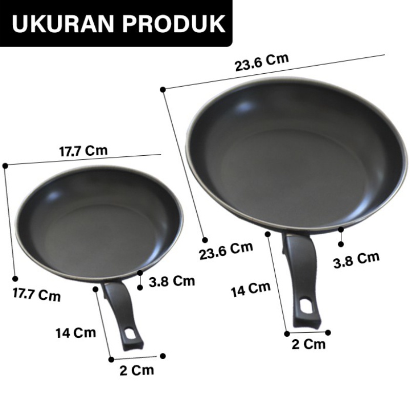 COD Teflon  2 PCS Fray Pan Set Non Stick Teplon Wajan Anti Lengket ajan Set Penggorengan Hitam Frying Pan Set Black