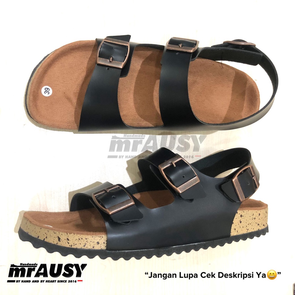 Sandal Wanita Slop Birken Kasual mrAUSY Strap 3 Gesper 3 Besar