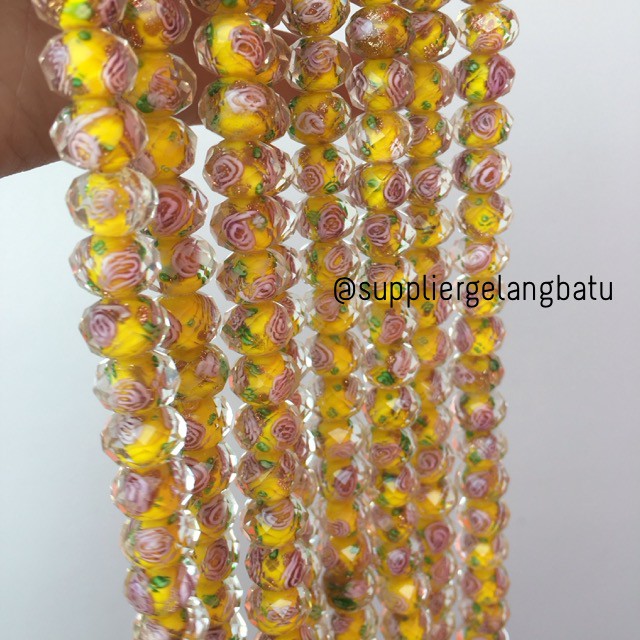 Lampwork kristal Murano 14x12mm bahan crystal mawar kuning premium bahan craft beads aksesoris