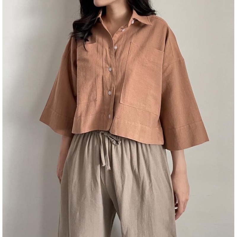 KEMEJA CAPUTRI CROP OVERSIZE LINEN DAILY OUTER RAMI LINEN