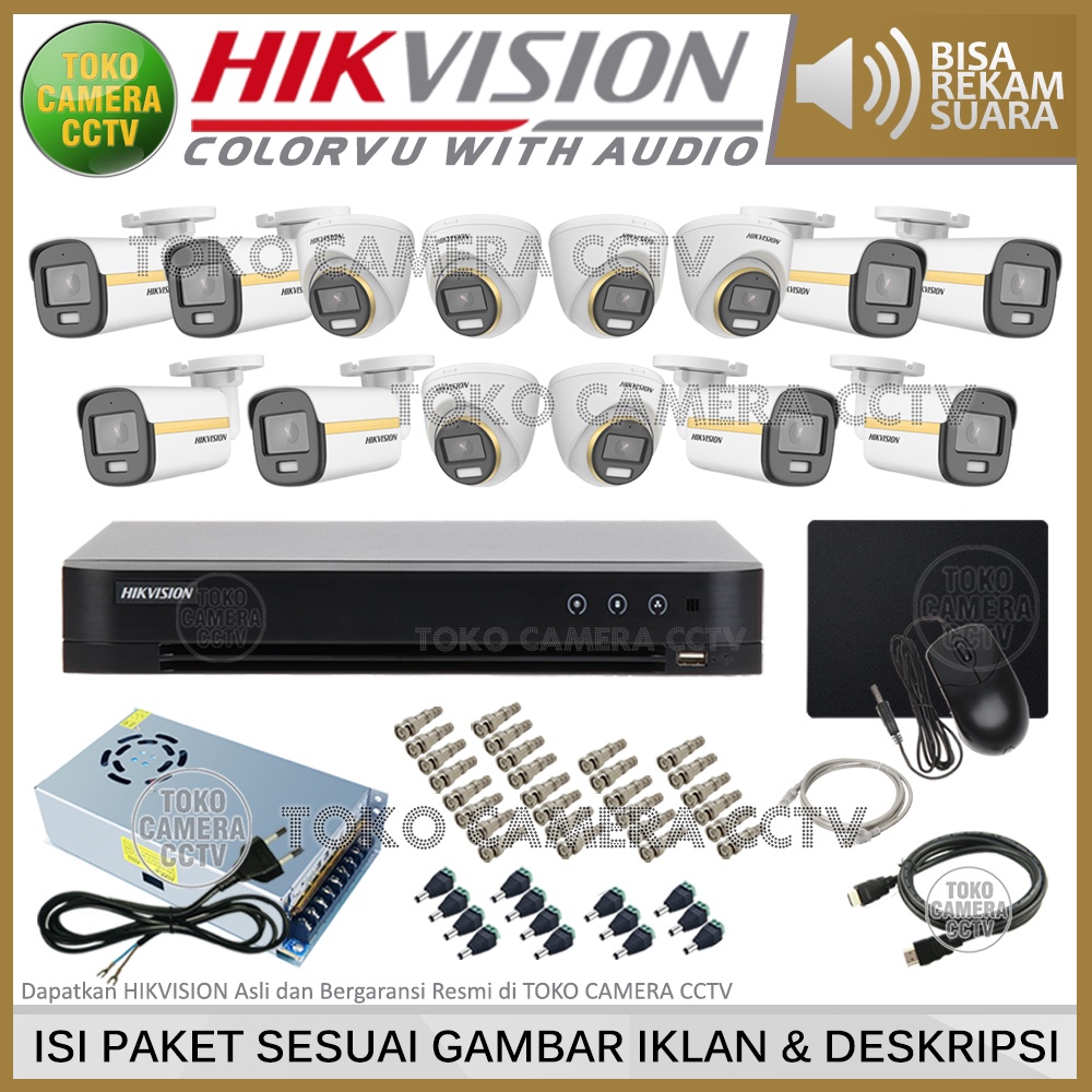 PAKET CCTV HIKVISION COLORVU AUDIO 2MP 16 CHANNEL 14 KAMERA