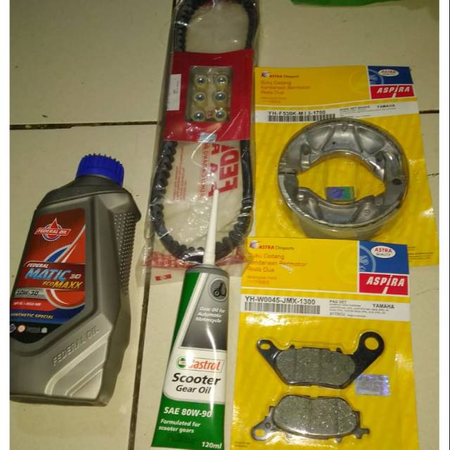 V-belt set paket roller/ V Belt set/V-belt Roller for Mio smile/Sporty/Nouvo lele/Soul 110 + Paket Kampas + paket oli mesin federal+ oli gardan