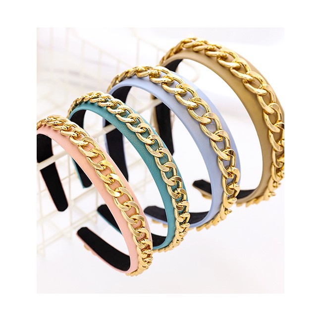 LRC Bando Fashion  Metal Chain Headband Pure Color Metal Chain Fabric P2338X