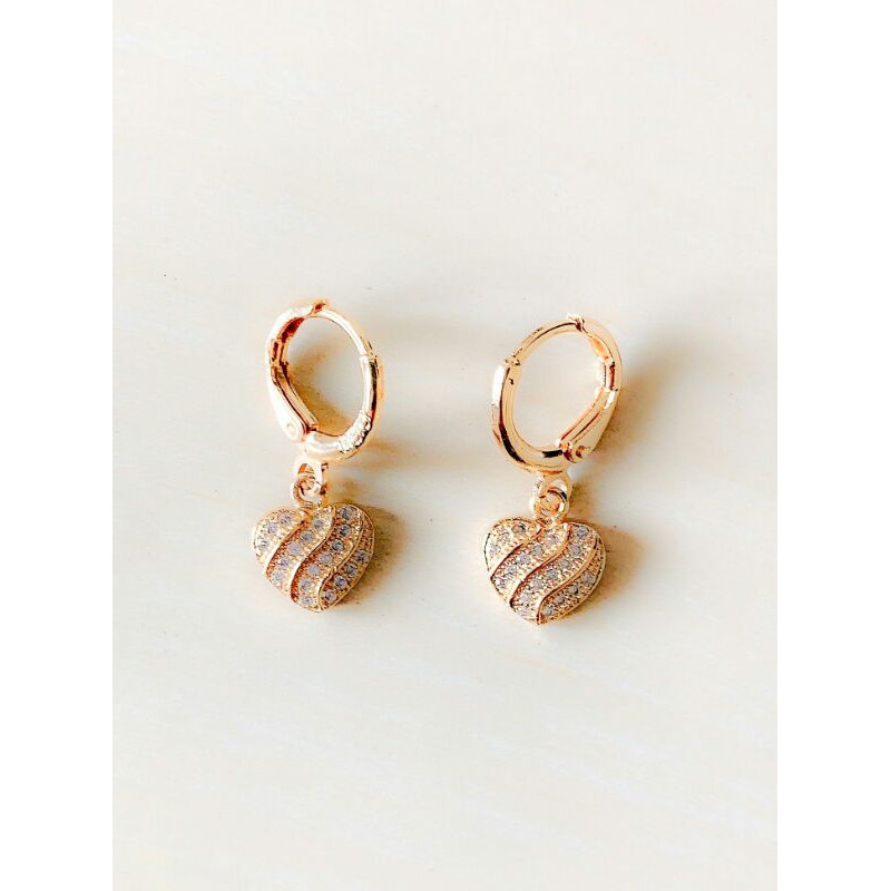 Anting Wanita Model Love Wave Zirconia Gold