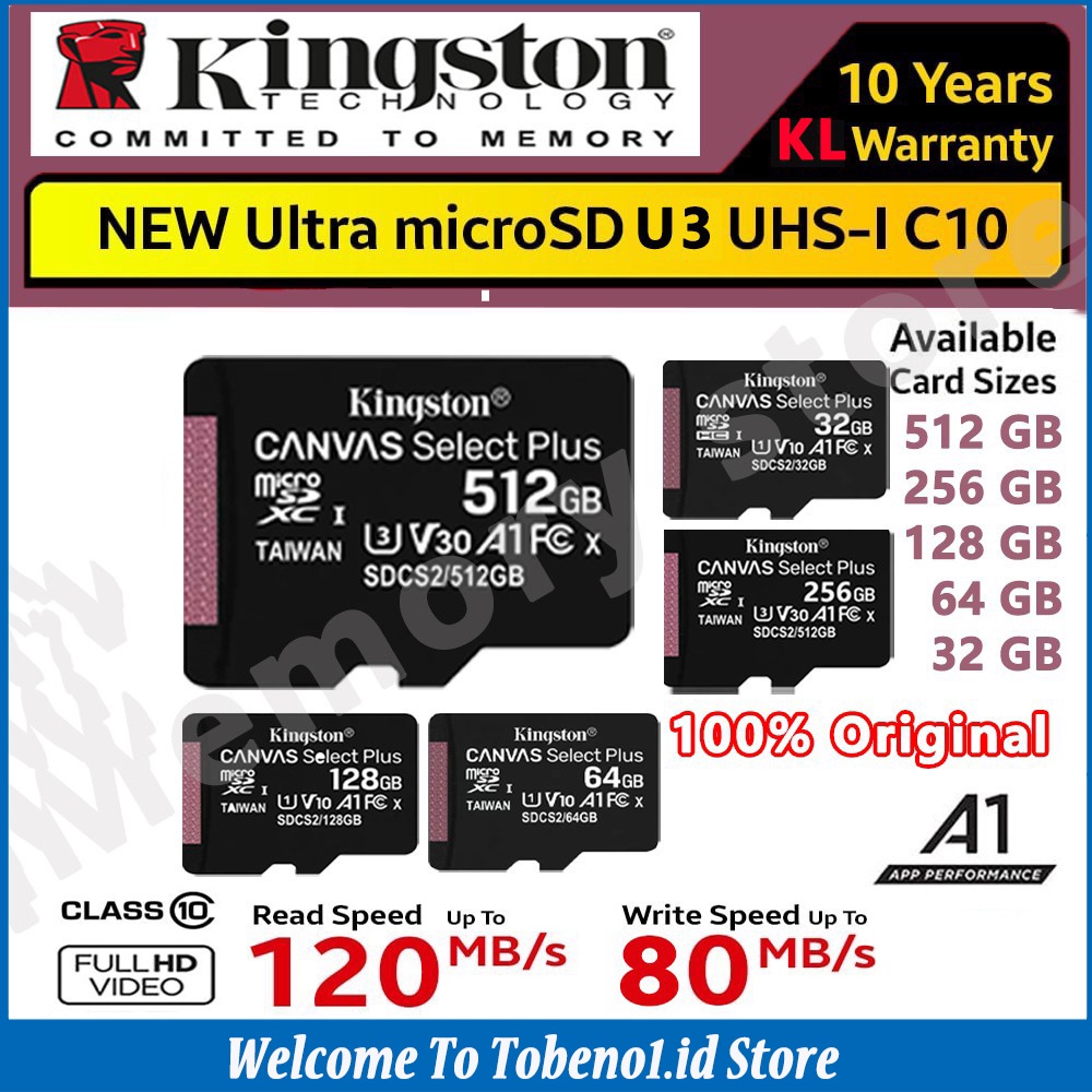 Kingston Micro SD Card Memory Card Class 10 120MB/s 64G/256GB/128GB  TF Card For CCTV Dashcam