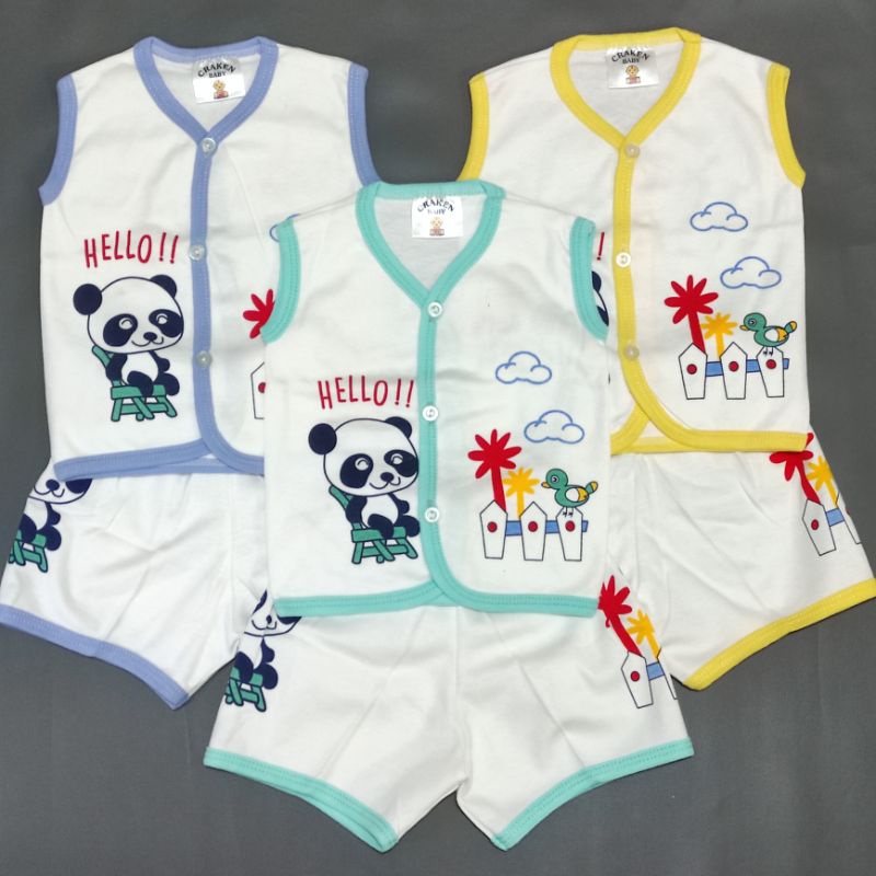 CRAKEN BABY Setelan Bayi Lengan Buntung / Kutung Print Warna dan Putih