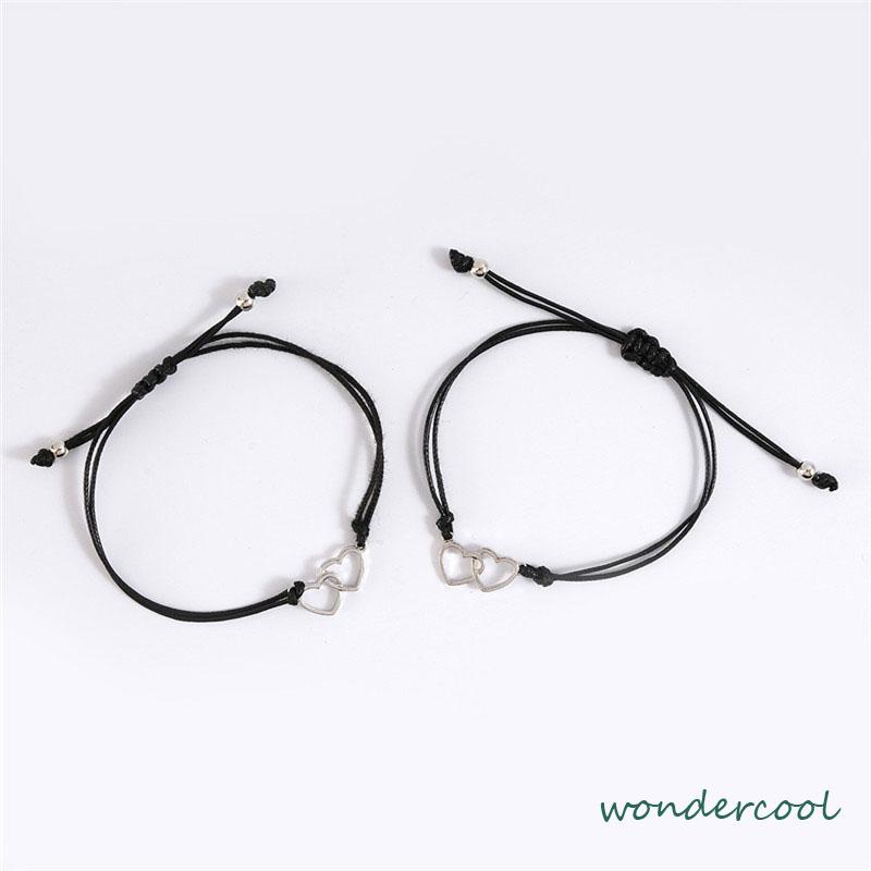 2 Pcs Fashion Ganda Bentuk Hati Gelang Adjustable Tenun Wanita Pria Gelang Pasangan Hadiah Perhiasan Aksesoris -Won