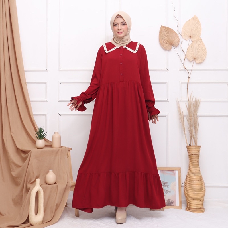 GAMIS RINDU RAYON TWILL JUMBO MAXI DRESS RENDA KANCING BUSUI BUMIL MUSLIM GROSIR TANAH ABANG MURAH