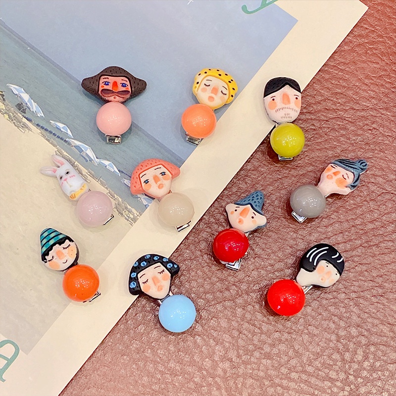 Korea Cartoon Doll Villain Hairpin Duckbill Clip Color Ball Small Hairpin Hair Accessories Sweet Heart Jewelry