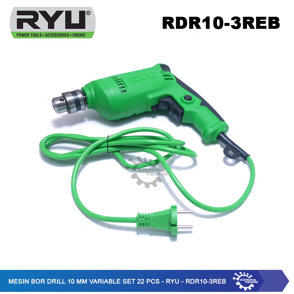 RDR10-3REB - Ryu - Mesin Bor Drill 10 mm Variable Set 22 Pcs