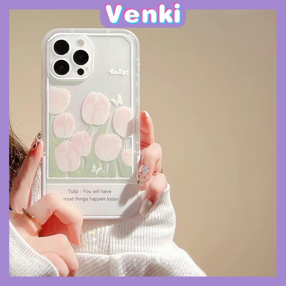 iPhone Case Silicone Soft Case Clear Case Folding Stand Shockproof Protection Camera Tulip Flower Compatible For iPhone 11 iPhone 13 Pro Max iPhone 12 Pro Max iPhone 7Plus xr