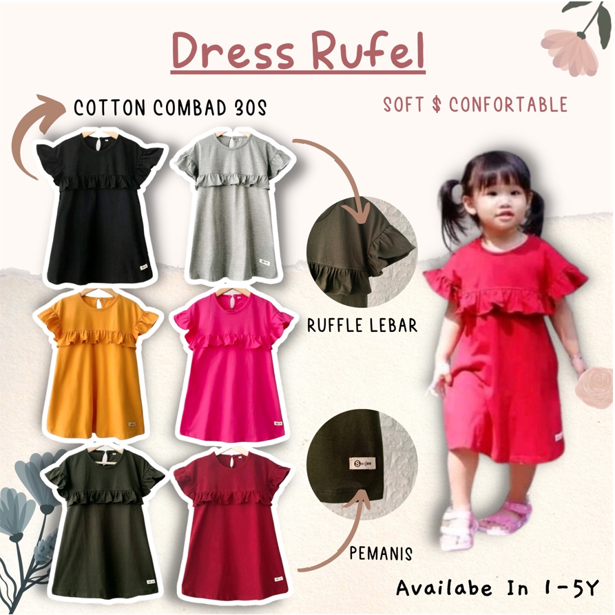 Daster / Dress Anak Rufel Polos Smilee Size 1-5Tahun / Dress Anak Ruffle Perempuan Lucu CBKS SO