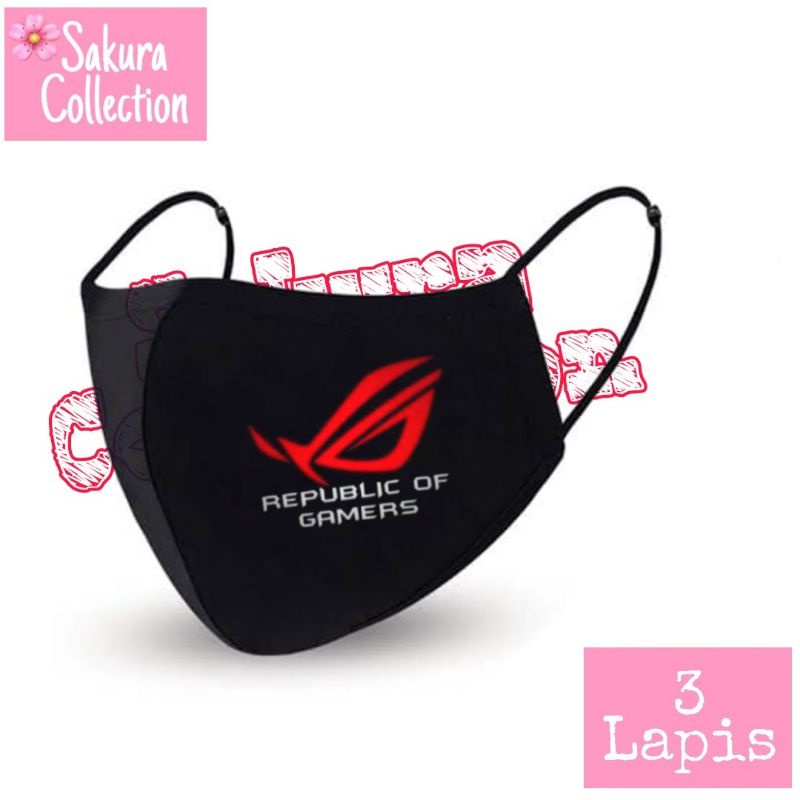 Masker ROG / ASUS Republic Of Gamers / Masker hitam 3 PLY kain 3 ply headloop