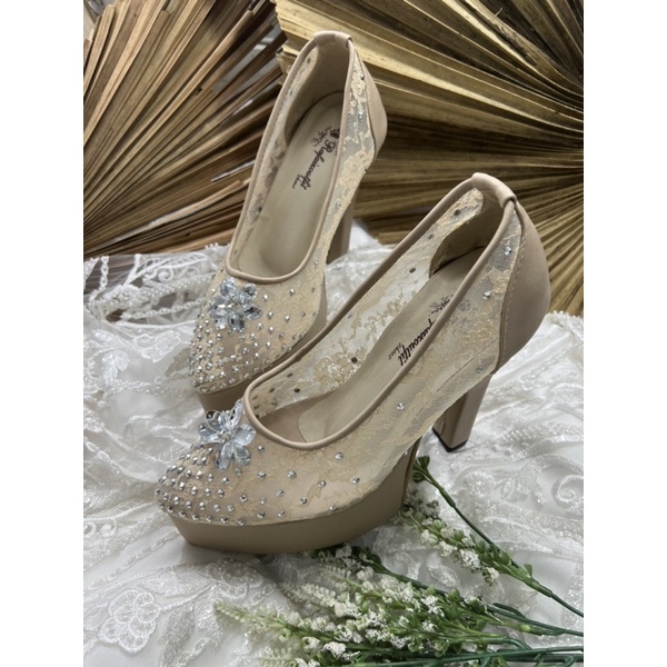 sepatu wanita wedding quinara cream 12cm