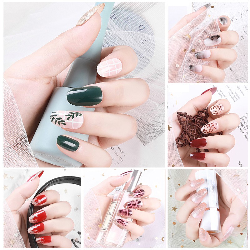 F018 ~ F032 24pcs / Kotak Kuku Palsu Full Cover Panjang Untuk Nail Art