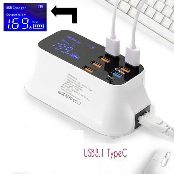 Smart Fast Charging 8 Port charger USB Led Display with 1 Type C Port