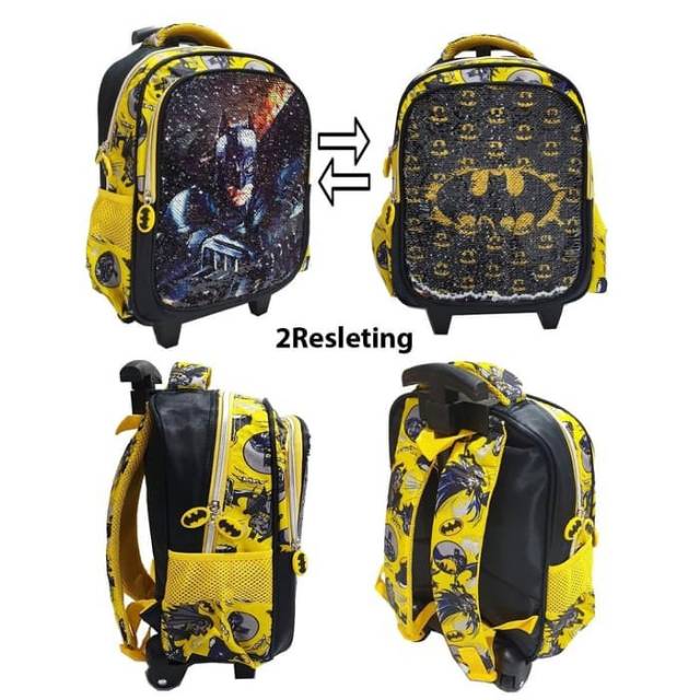 TAS TROLLEY ANAK TK USAP BERUBAH GAMBAR 2 KANTUNG SUPERHERO BATMAN IMPORT