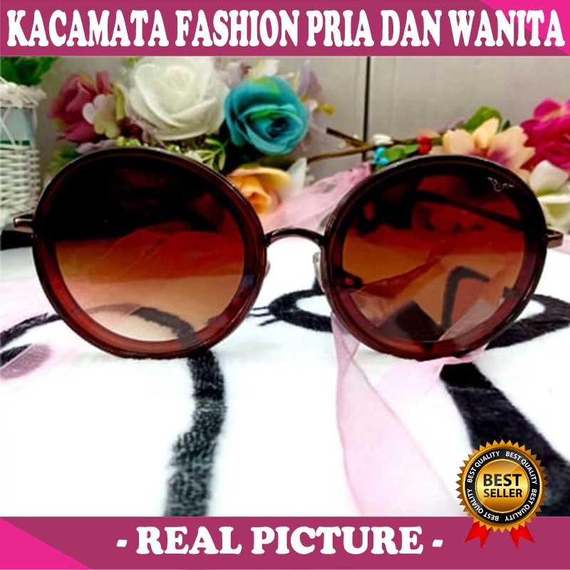 Kacamata hitam pria wanita round frame gaya vintage sunglasses unisex korean gaya Terkini &amp; Terlaris