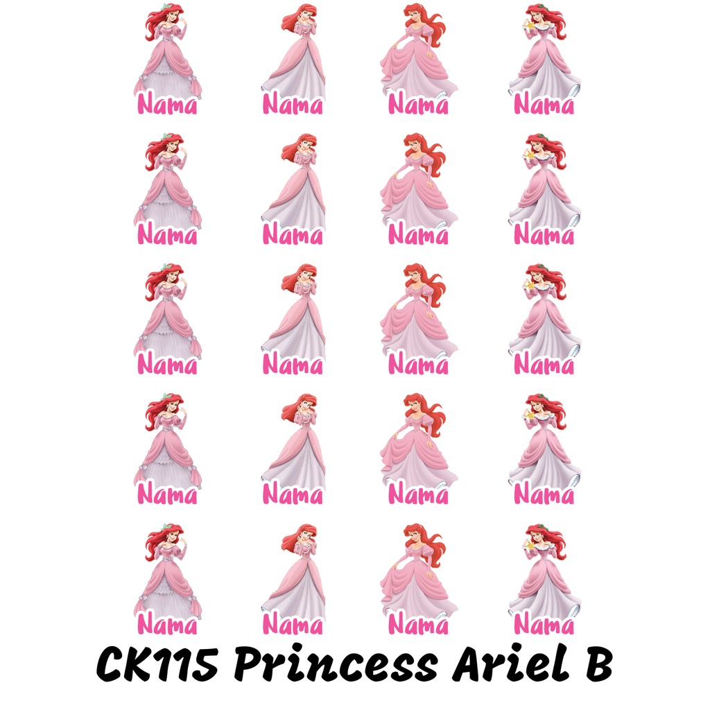 

Sticker Nama Cutting Label Waterproof Tahan Air Princess Ariel B CK115