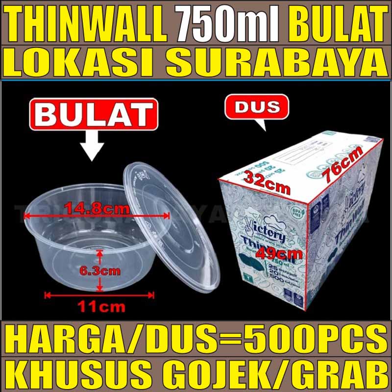 Thinwall 750ml 500pcs bowl Dus Mangkok 750 ml Bulat Bakso 650 Plastik Murah Surabaya