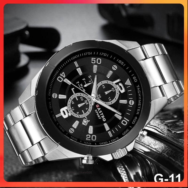 MS Jam Tangan Watch Pria Gastro Sport Tali Rantai Stainless Silver Casual