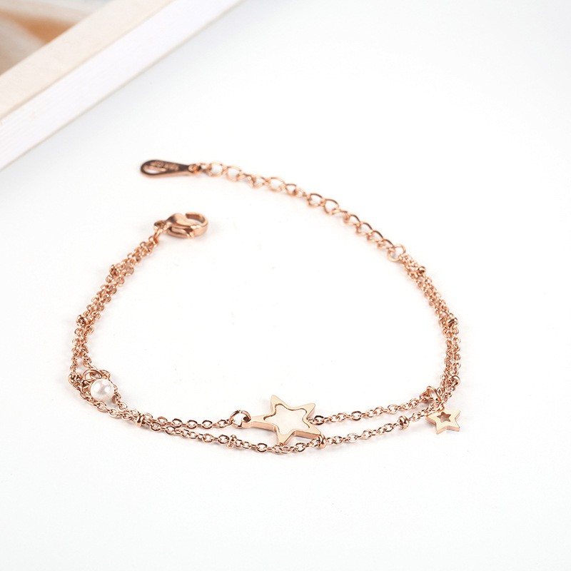 Gelang Titanium Rosegold Korea 2 Layer Bintang Putih - BB502