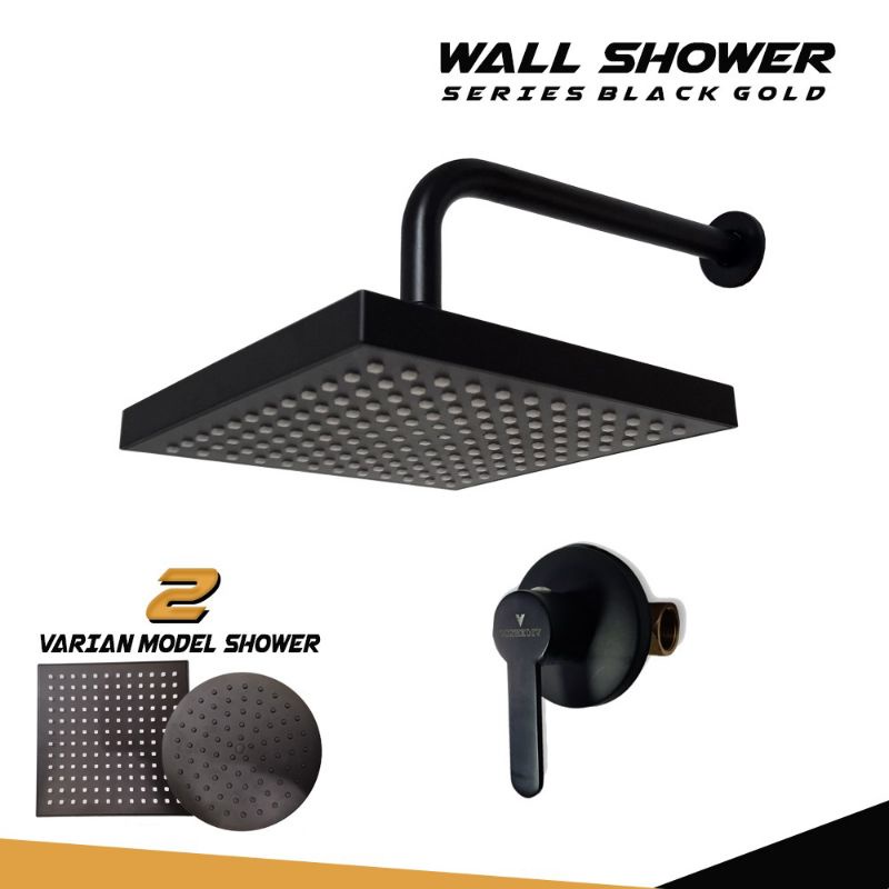 Wall Shower Set Hitam Stainless Shower Dinding Paket Kran Tanam Kuningan