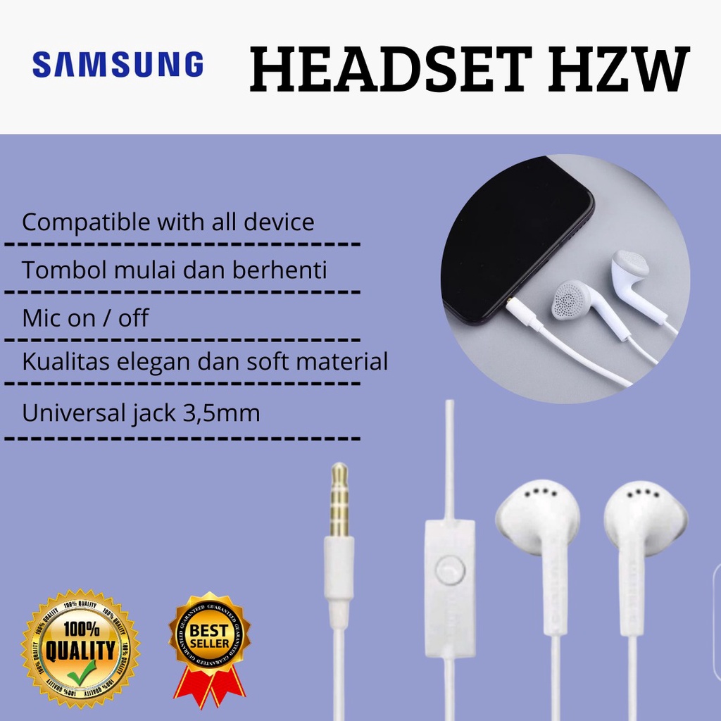 HZW HEADSET /  HANDSFREE HZW J1 ACE + MIC bisa buat pakai semua tipe hp