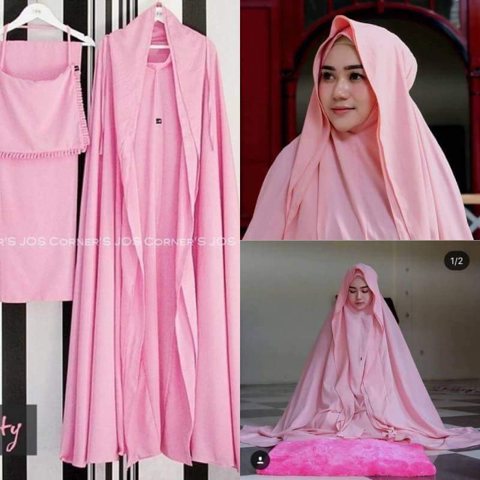 TERLARIS MUKENA HOODIE / PRAYER SET HOODIE BY JOSCORNERS - MERAH MUDA