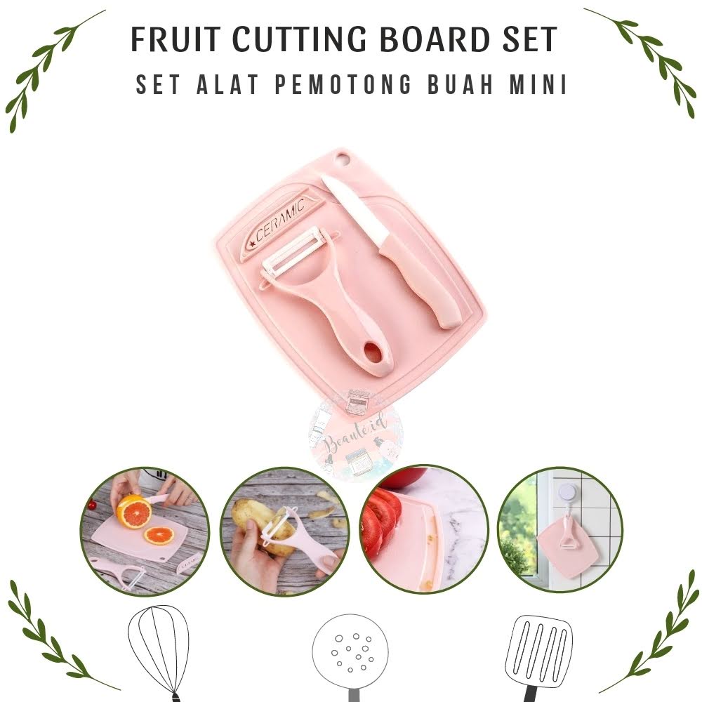 Talenan Tempat Alas Potong Pemotong Pengupas Buah dengan Peeler dan Pisau Dapur Multifungsi Cutting Board with Ceramic Knife + Peeling Knife