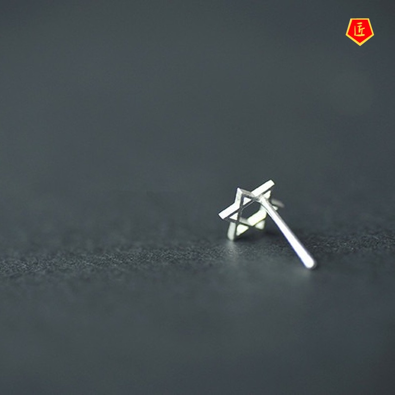 [Ready Stock]Fashion Six-Pointed Star Hollow Silver Stud Earrings for Women