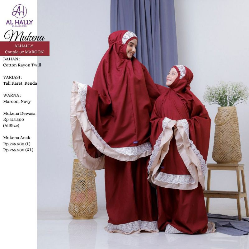 [ COD ] Mukena Couple AL-HALLY || Bahan Cotton rayon twill || Mukena Couple 09 Maroon