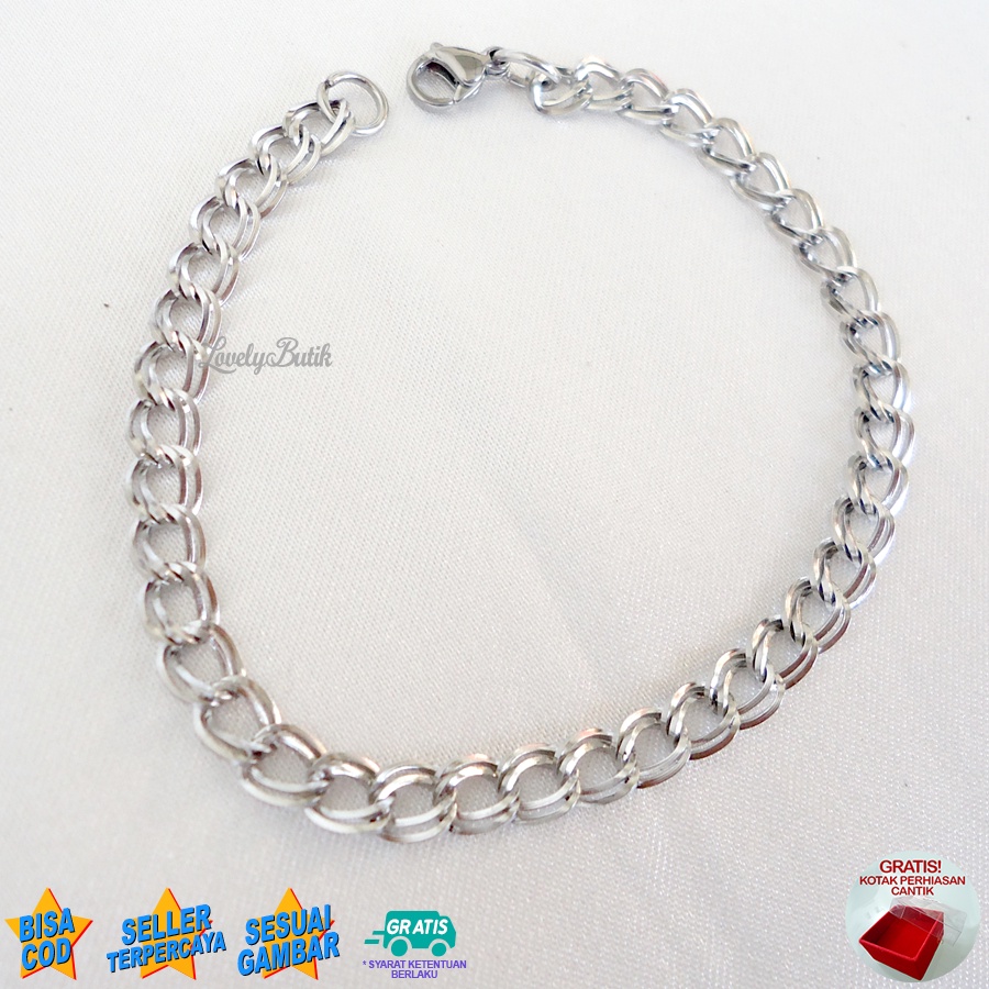 Lovelybutik Gelang Tangan Titanium Anti Karat M4rini  Gelang Rantai Polos Wanita Titanium anti Luntur Ukuran 18 Cm BONUS KOTAK PERHIASAN