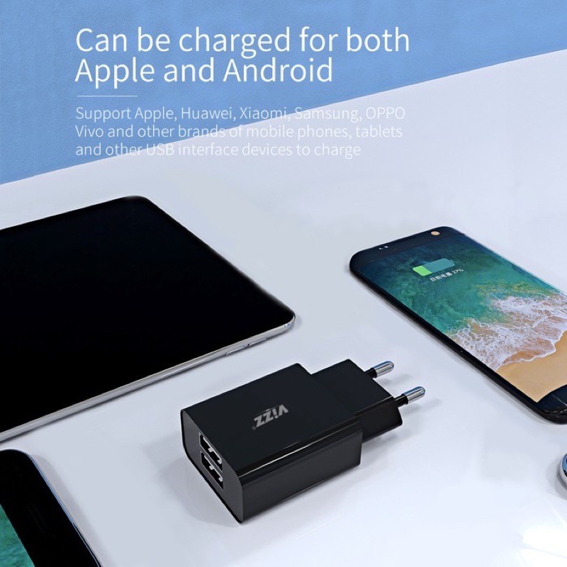 Batok Charger Vizz TC12, TC18 2USB 2,1A Travel Adaptor Cas