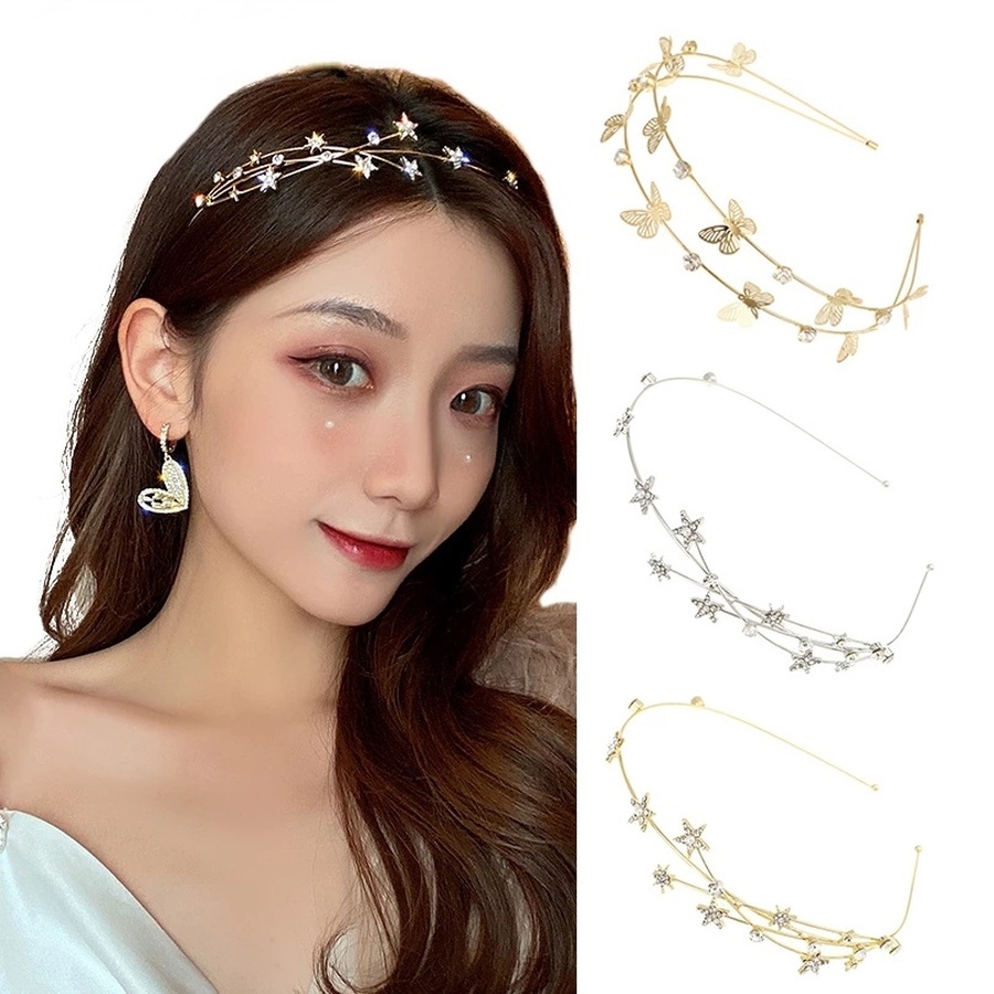 Bando Wanita Bahan Alloy Desain Kupu-Kupu Hias Kristalberlian Imitasi Gaya Korea Untuk Pestapernikahan