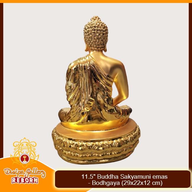 Rupang Patung Arca Buddha Sakyamuni / Gautama Full Chrome Emas 11 Inci