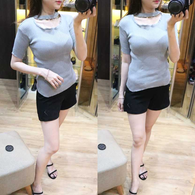 [Layer Rajut BC]Blouse wanita rajut Grey