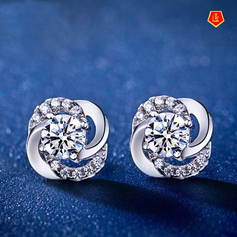 [Ready Stock]Fashion Personality Rotating Four-Leaf Clover Rhinestone Earrings