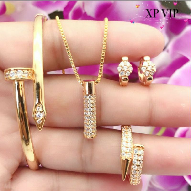 set perhiasan titanium asli lapis emas 18k | perhiasan set bahan titanium stainless steel