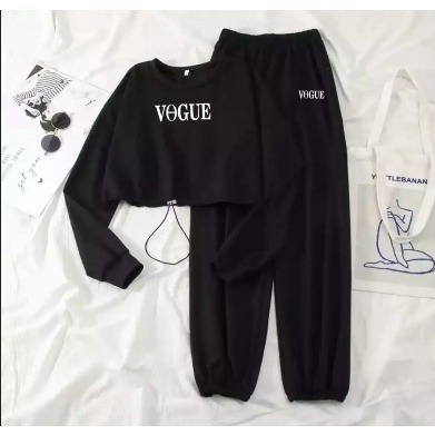 SETELAN VOGUE WANITA bahan babyterry tebal good quality(sweater+joger)