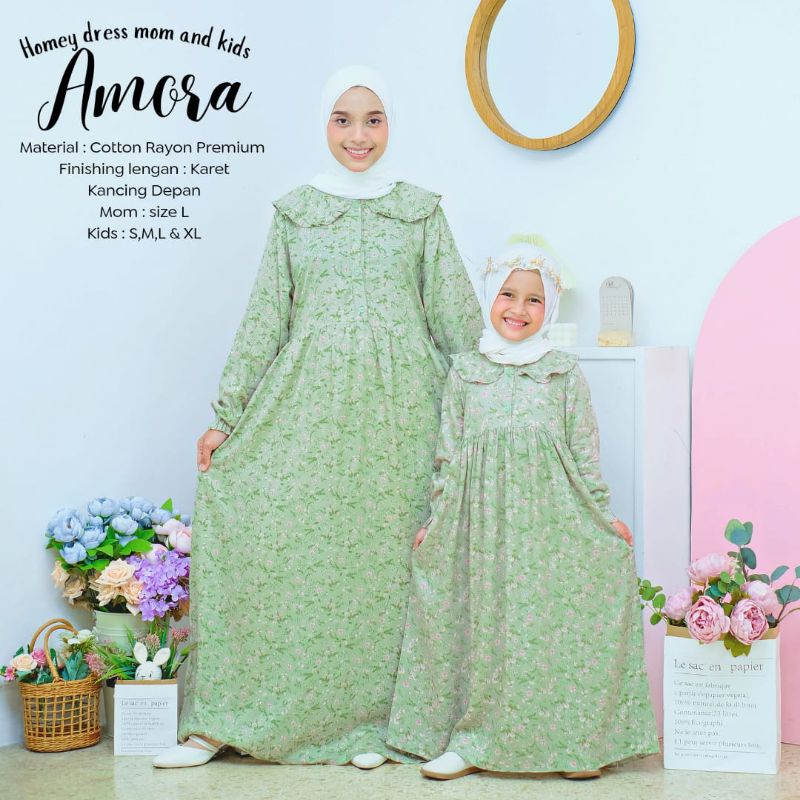 BeautyOne - Homey Dress Amora Jumbo Gamis Mom &amp; Kids Couple Dress Flower Bahan Katun Rayon Premium Nyaman Dipakai | Bisa COD